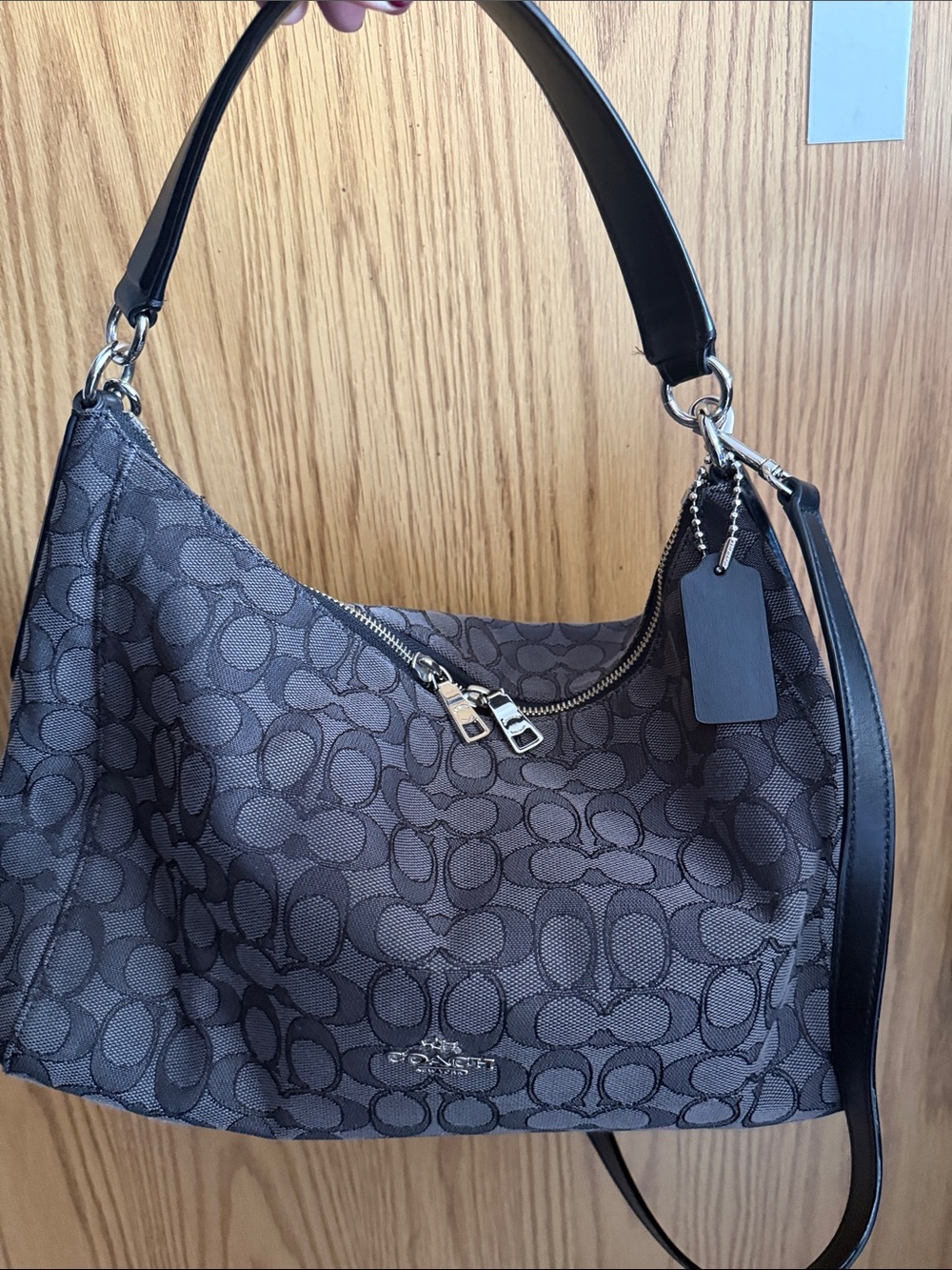 Coach Gray and Black Signature Jacquard Hobo Bag